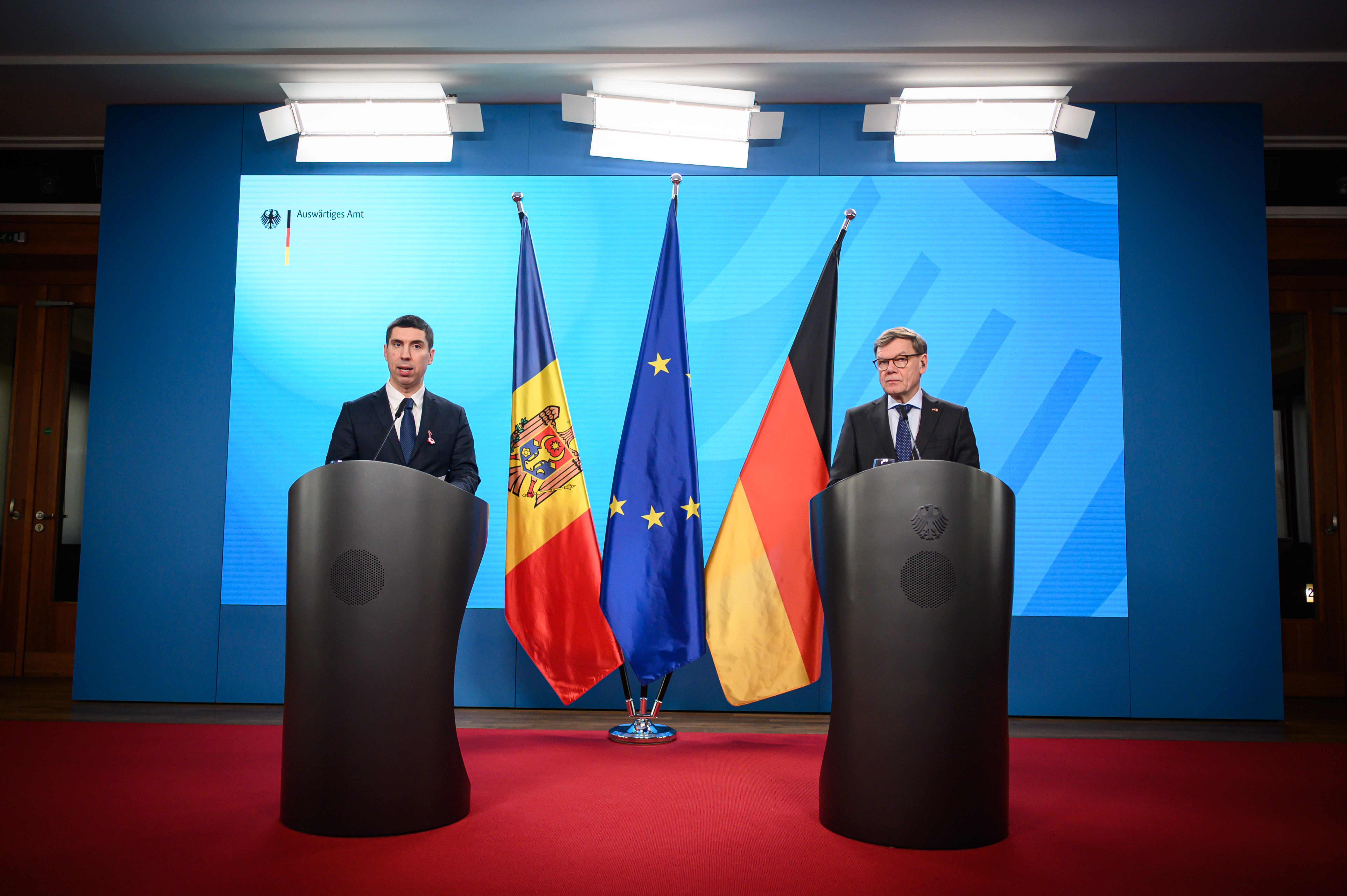 Berlin, Pressebegegnung Johann Wadephul und Mihai Popșoi